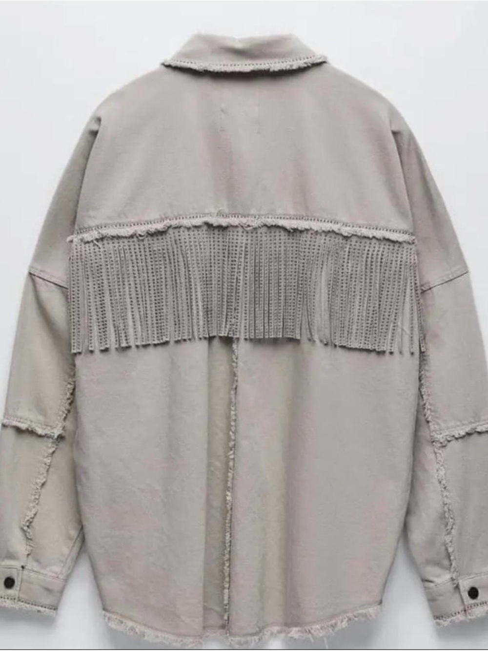 Zara Taupe Fringe Button-Up Jacket - Picture 2 of 9